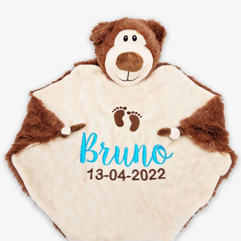 Brun teddybjørnkoseklut med navn