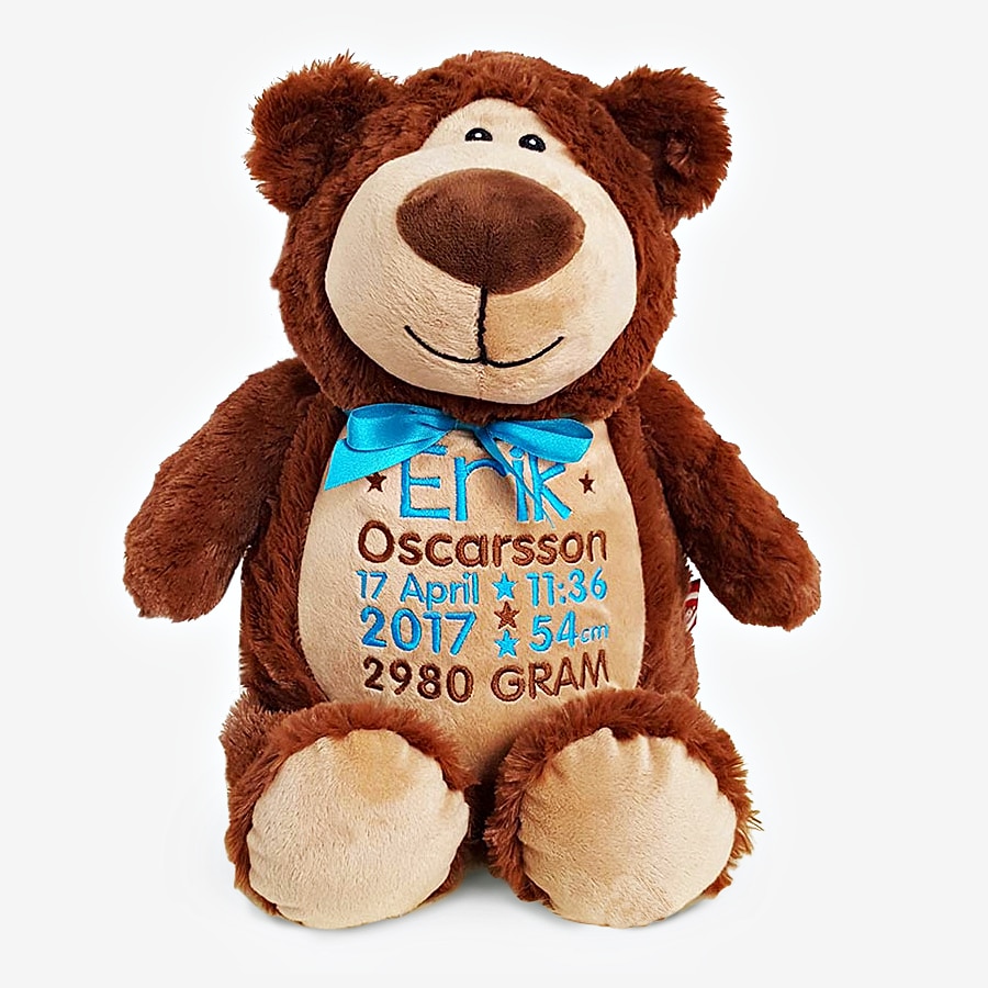 Brun teddybjørn med navn
