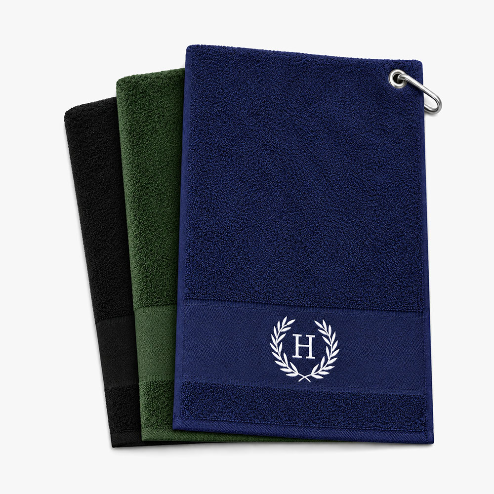 Personalized golf towel with wreath Golfhåndkle med navn og krans
