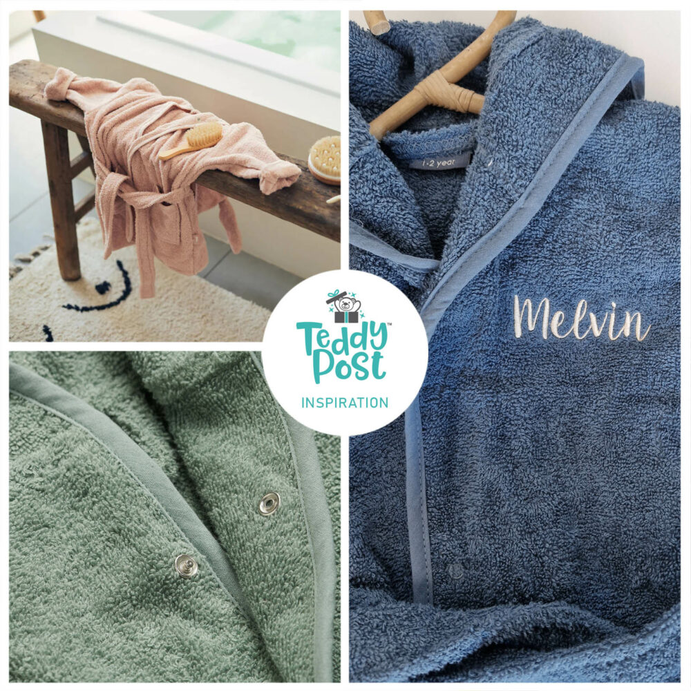 Barnebadekåpe i frotté med brodert navn, Teddypost