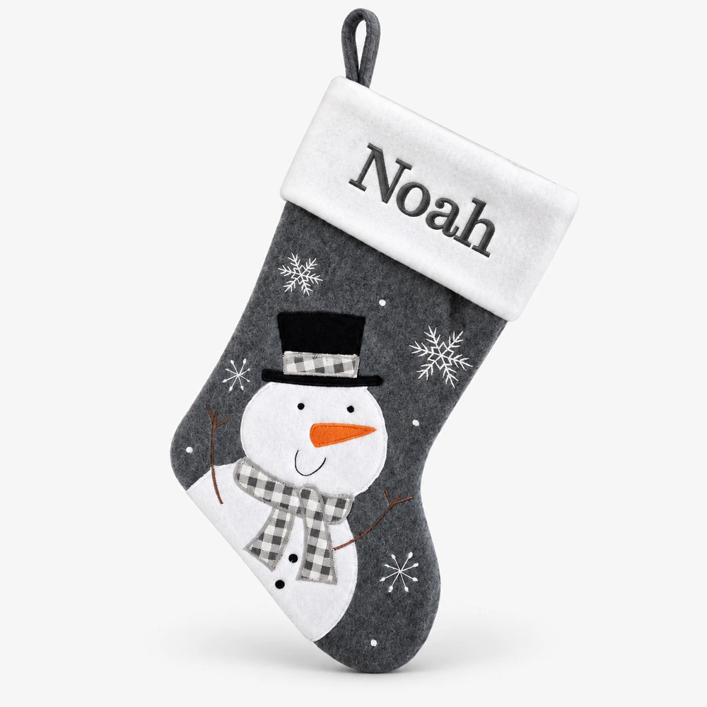 Dark gray Christmas stocking with snowman Mørkegrå julestrømpe med snømann