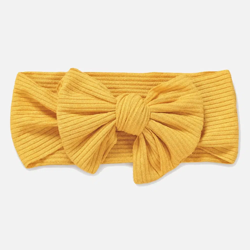 Sunflower headband for baby ribbed Solsikkegult ribbestrikket hårbånd til baby