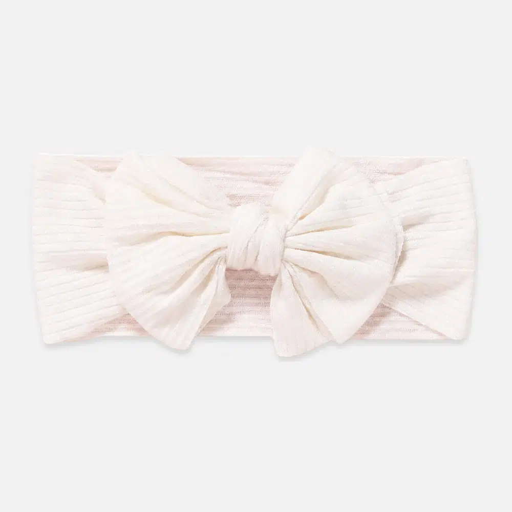 White headband for baby ribbed Hvitt ribbestrikket hårbånd til baby