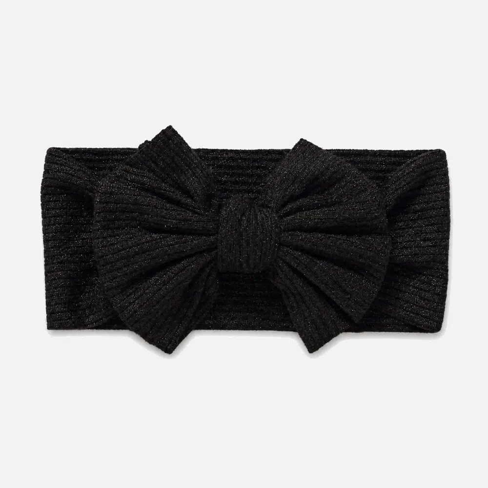 Black headband for baby ribbed Svart ribbestrikket hårbånd til baby