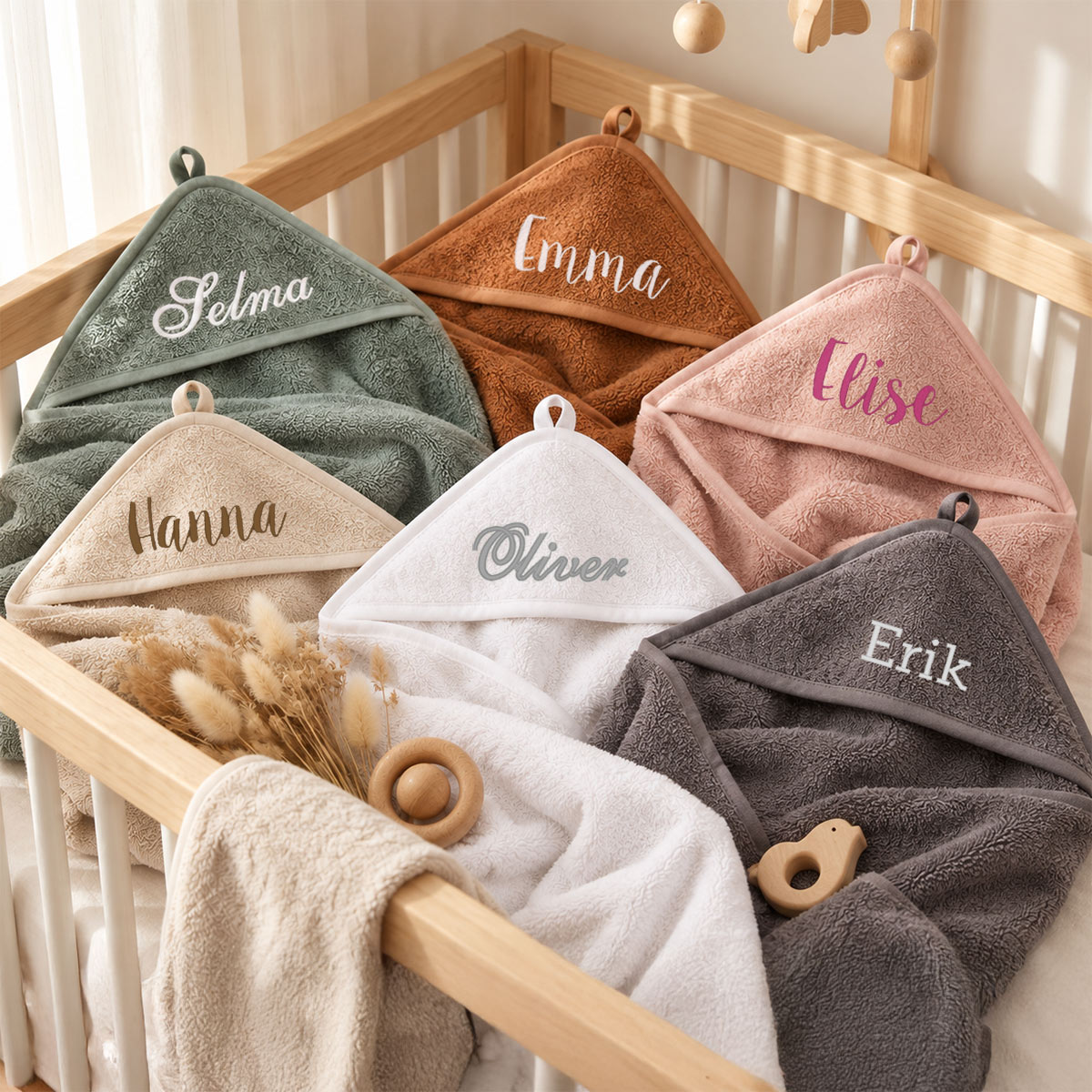Badehåndkle med hette og navn til baby