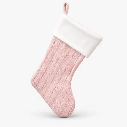 Rosa vevd julestrømpe med navn